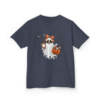 Kids Halloween Ghost Tee – Cute Pumpkin, Bat & Spiderweb Trick-or-Treat Design