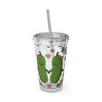 Full Wrap - Cute Pickle Love 16oz Tumbler with Straw — Floral Heart Kawaii Drink Cup