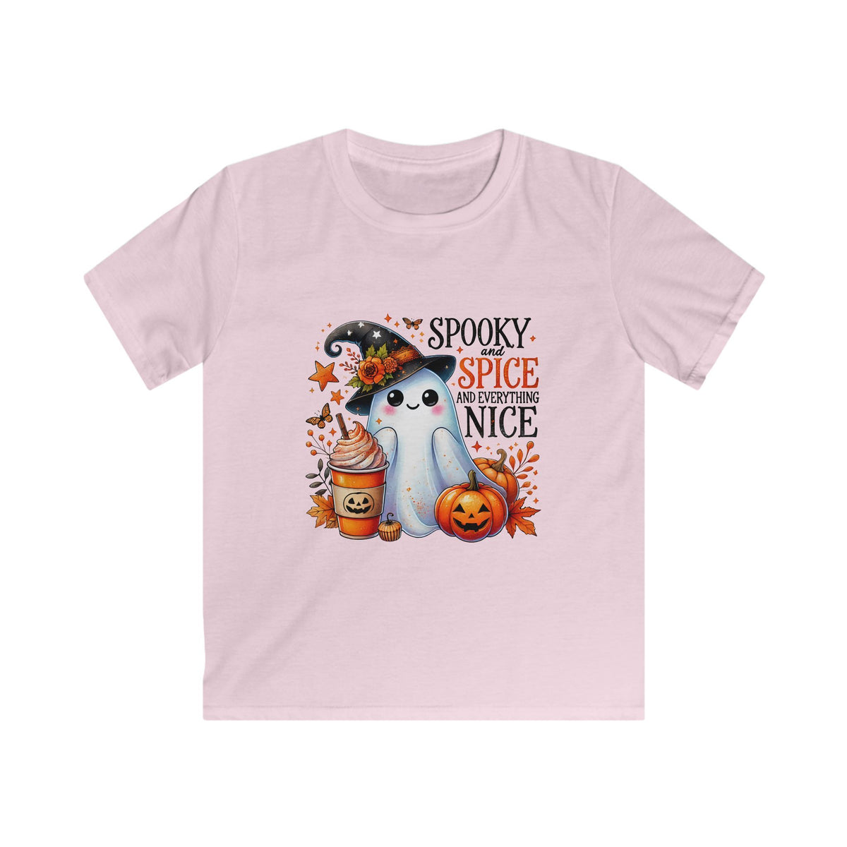 Kids Halloween Tee — "Spooky, Spice & Everything Nice" Ghost Pumpkin Shirt