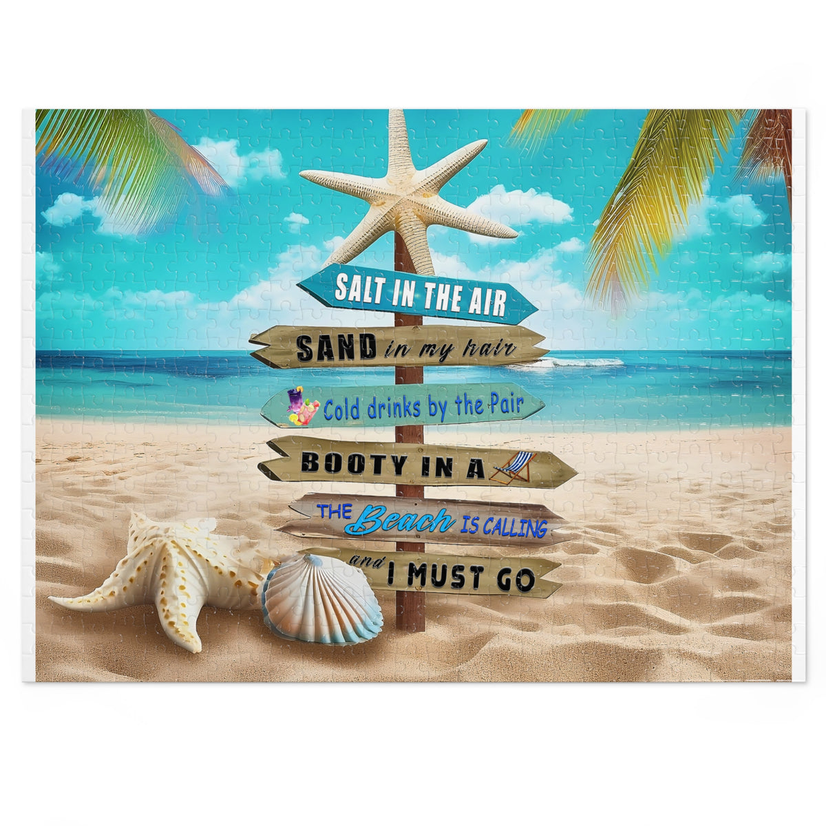 Beach Signpost Jigsaw Puzzle with Tin — 'Salt in the Air, Sand in My Hair' Seaside Puzzle Gift