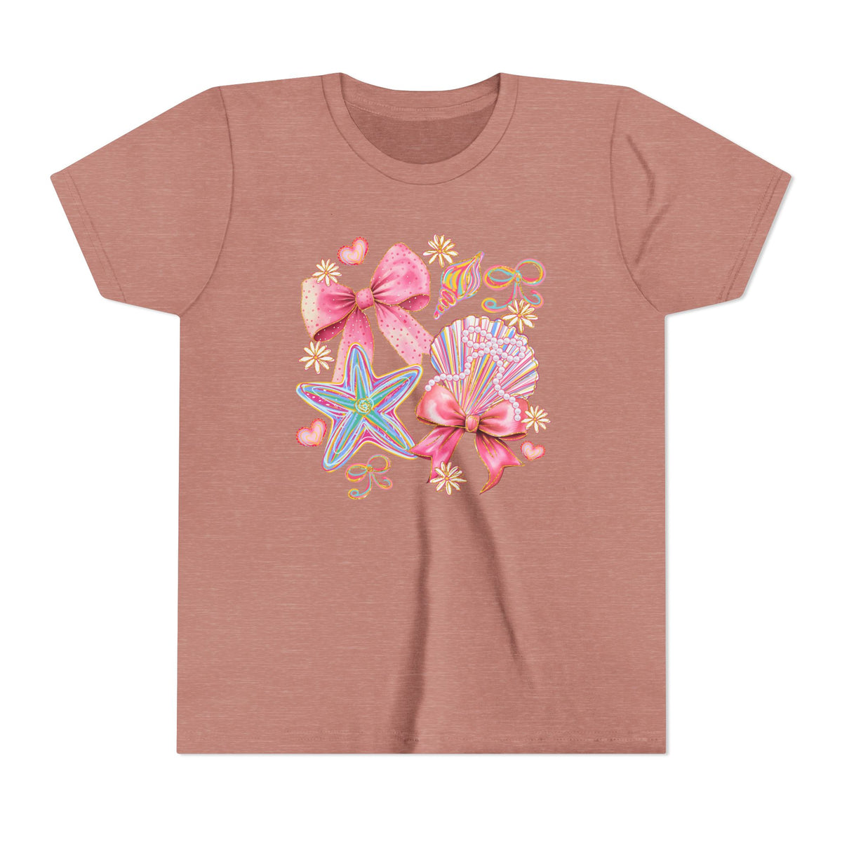 Kids Tee — Pink Seashells & Bows Beach Graphic
