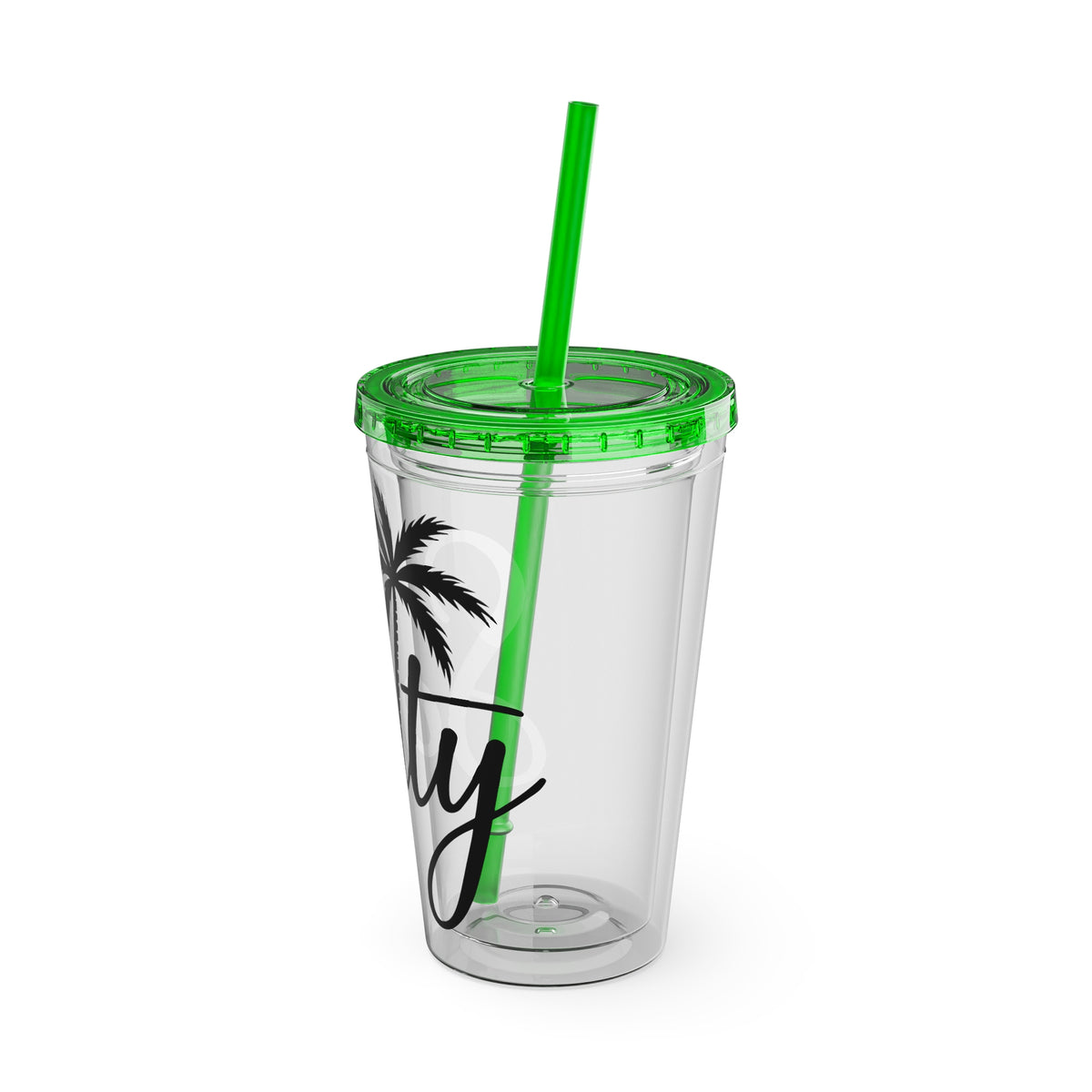 Salty Palm 16oz Tumbler with Straw — Clear Beach Insulated Cup