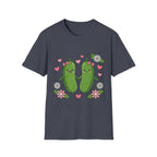 Cute Pickle Couple T-Shirt — Kawaii Matching Pickles with Hearts & Flowers