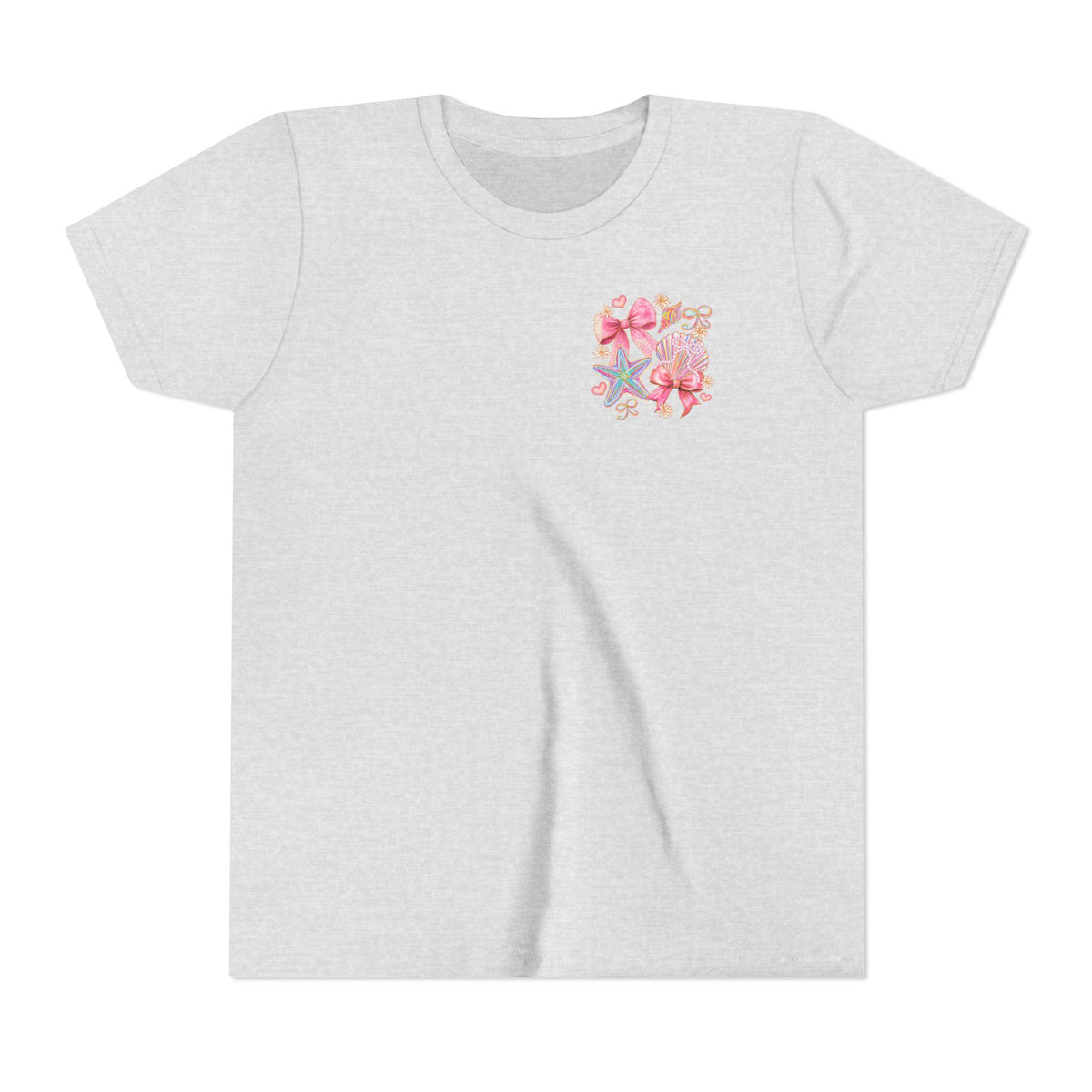 Kids Tee — Pink Seashell & Starfish Bow Graphic Shirt - Front and Back