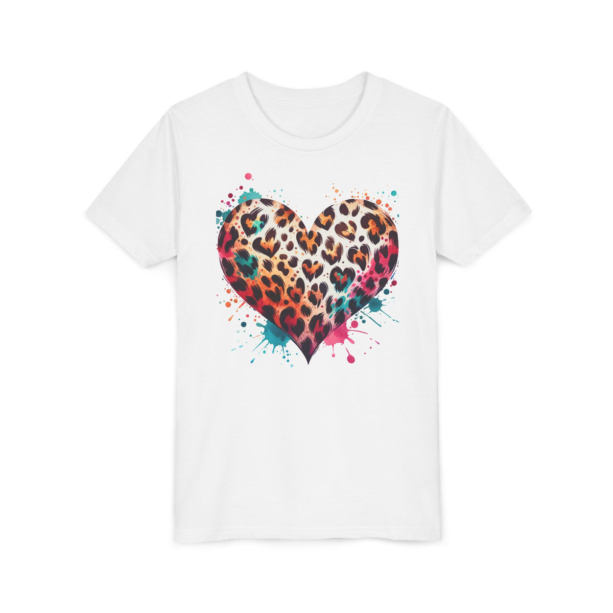 Kids Tee — Colorful Leopard Heart Graphic T-Shirt