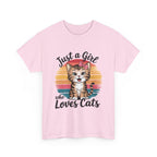 Just a Girl Who Loves Cats T-Shirt — Cute Kitten Retro Sunset Tee for Cat Lovers