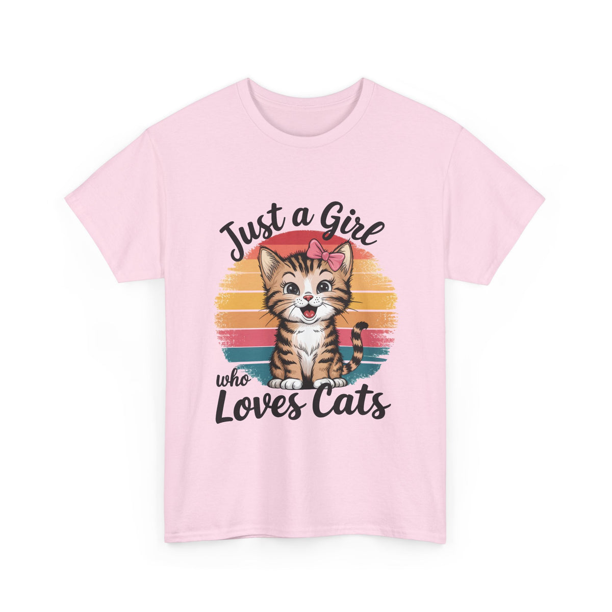 Just a Girl Who Loves Cats T-Shirt — Cute Kitten Retro Sunset Tee for Cat Lovers