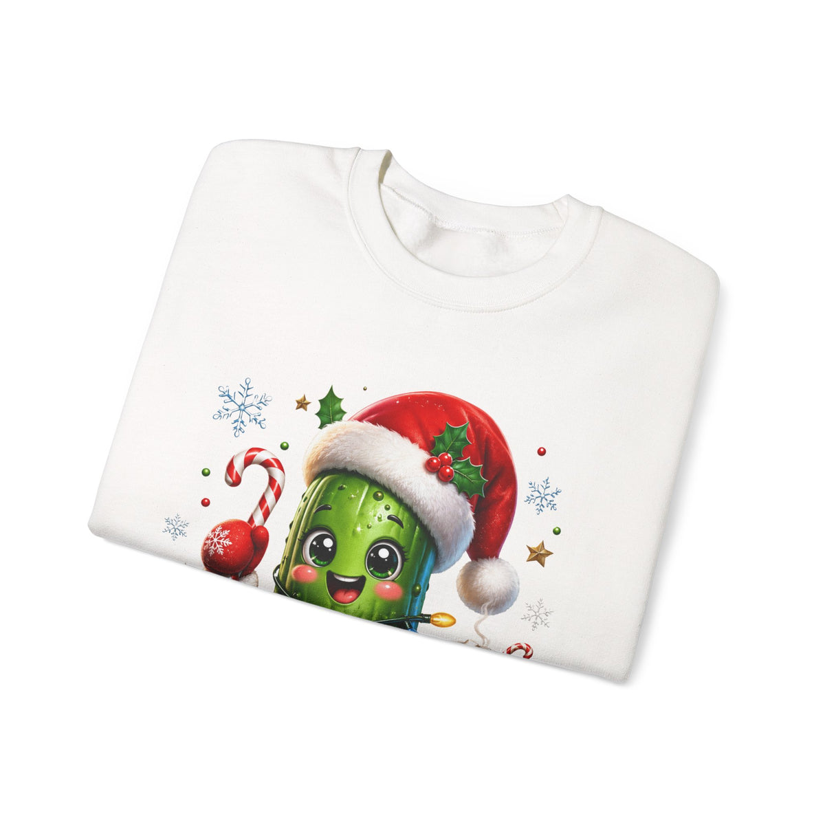 MD - Christmas Pickle Sweatshirt – Cute Holiday Pickle in Santa Hat with Candy Cane & Hot Cocoa