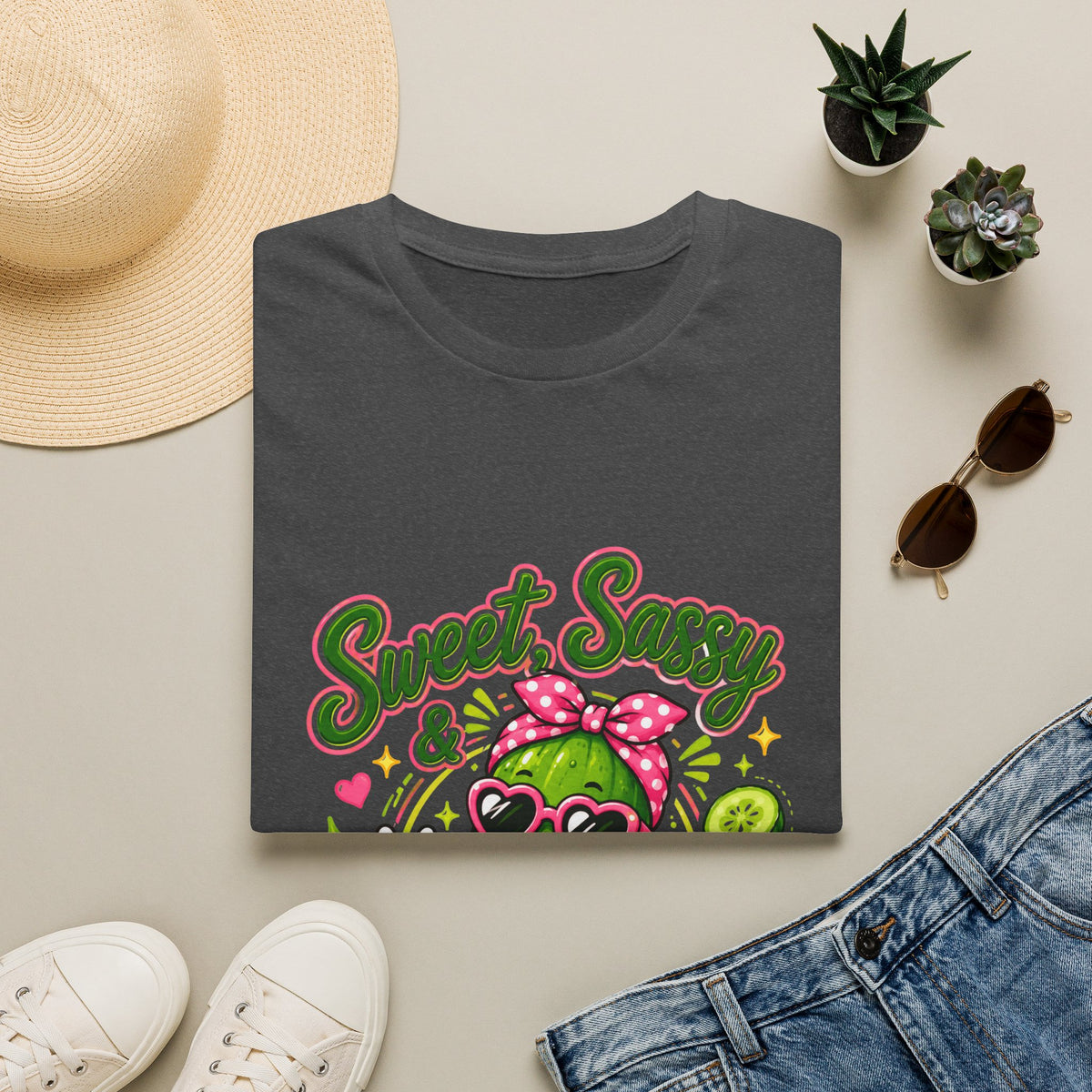 Sweet Sassy Pickle T-Shirt — "Sweet, Sassy & Pickle Obsessed" Cute Cactus/Pickle Graphic Tee