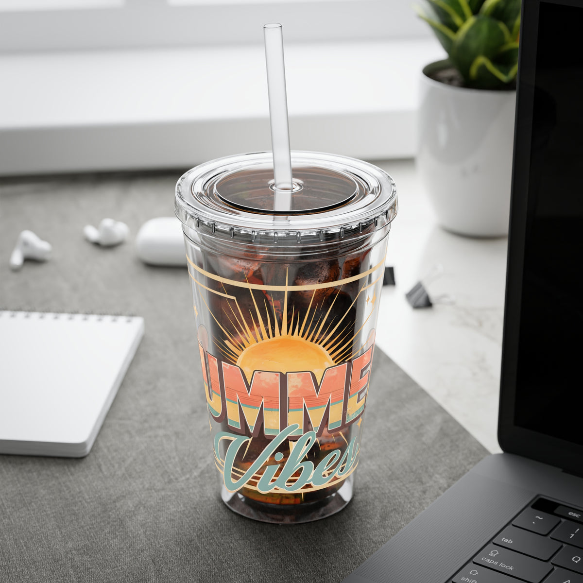 Summer Vibes Tumbler — 16oz Sunsplash Drink Tumbler with Straw