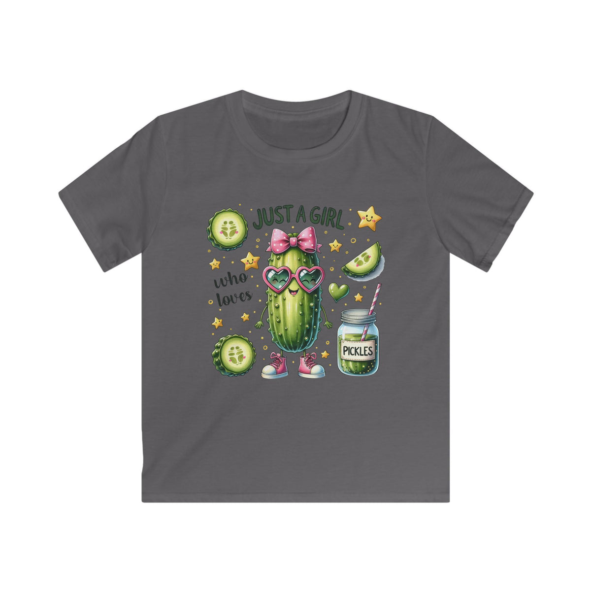 Kids Tee — "Just a Girl Who Loves Pickles" Cute Cactus Pickle Graphic
