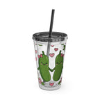 Full Wrap - Cute Pickle Love 16oz Tumbler with Straw — Floral Heart Kawaii Drink Cup