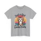 Just a Girl Who Loves Cats T-Shirt — Cute Kitten Retro Sunset Tee for Cat Lovers
