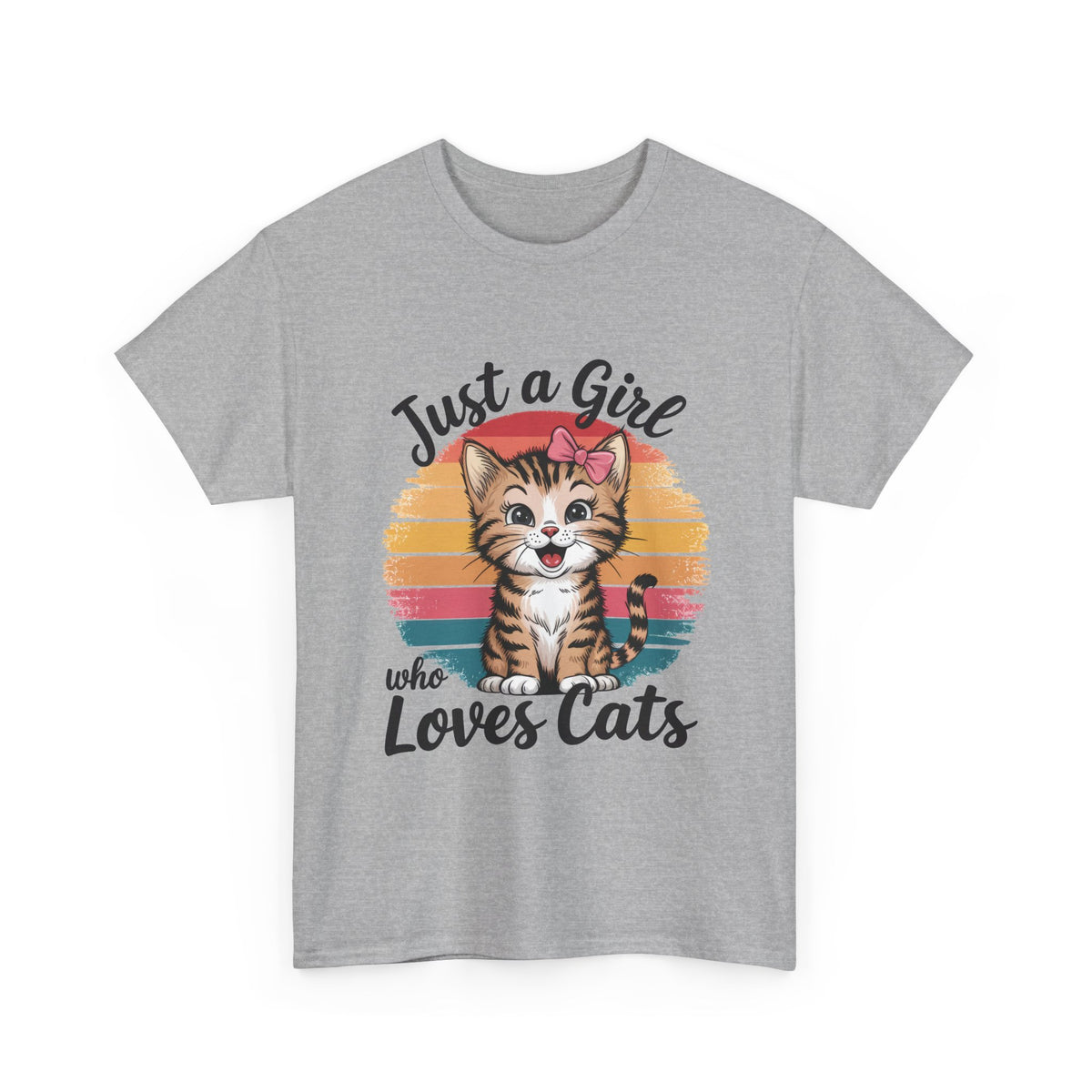 Just a Girl Who Loves Cats T-Shirt — Cute Kitten Retro Sunset Tee for Cat Lovers