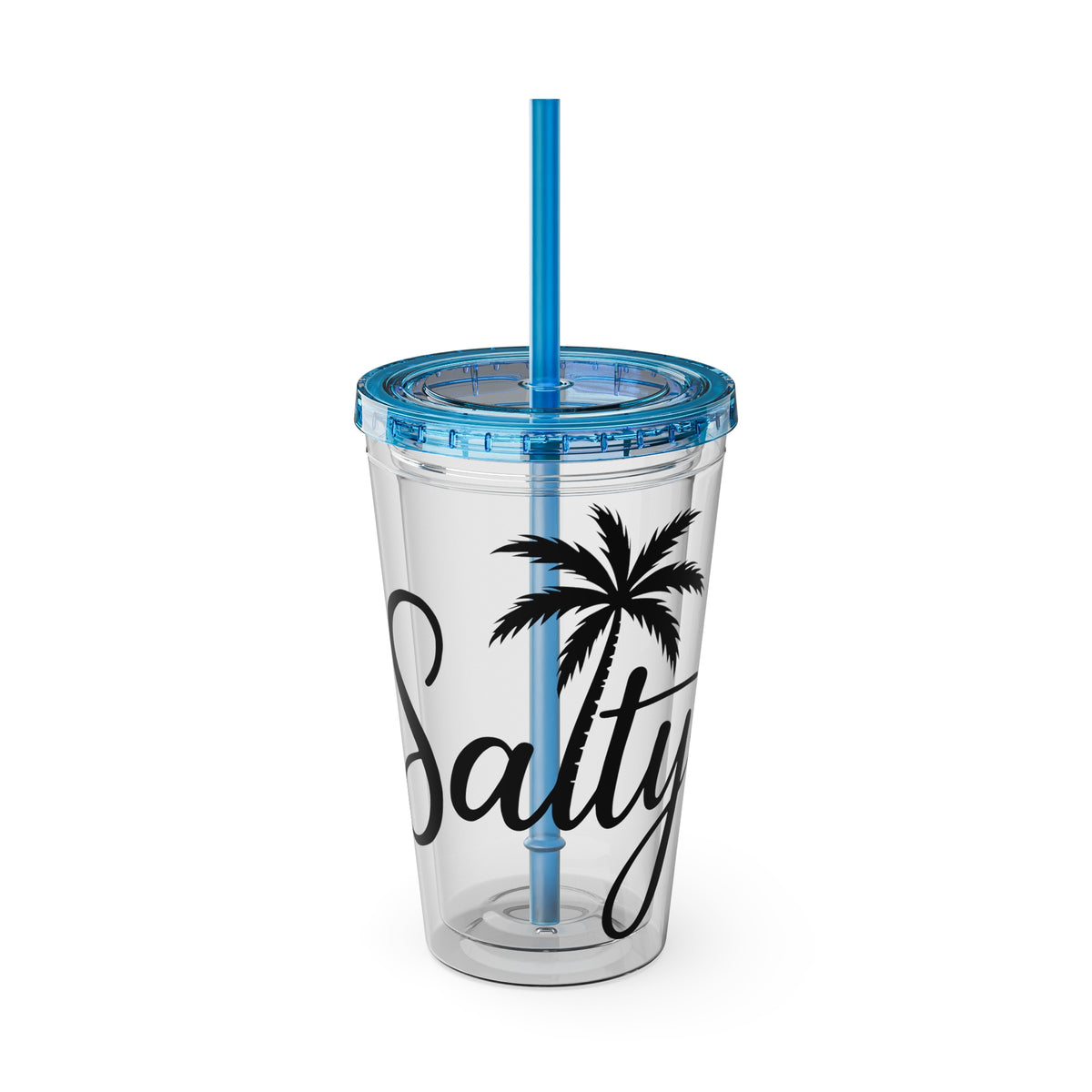 Salty Palm 16oz Tumbler with Straw — Clear Beach Insulated Cup