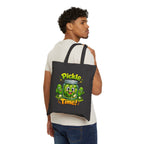 Tote Bag — Cute 'Pickle Time!' Cartoon Jar Canvas Tote (Funny Food Lover Gift)