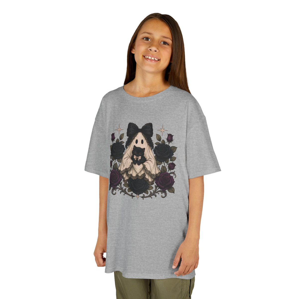 Kids Tee — Gothic Floral Ghost Girl Halloween Shirt