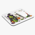 Halloween Pickle Trio Mouse Pad — Cute Witch, Ghost & Jack-o'-Lantern Design