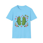 Cute Pickle Couple T-Shirt — Kawaii Matching Pickles with Hearts & Flowers