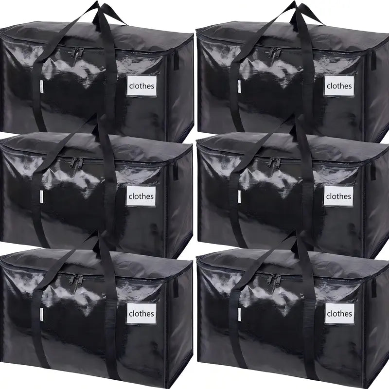 6-Pack 25-Gal Extra Large Zippered Clothes Storage Bags, Heavy-Duty Coated PE Foldable Waterproof Organizer with Fygrip Comfortable Grip, Reinforced Handles, Tag Pockets, 29"L X14"W X13"H, 65 Lbs Capacity for Moving, Storage Organization
