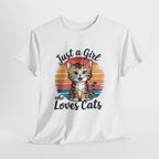 Just a Girl Who Loves Cats T-Shirt — Cute Kitten Retro Sunset Tee for Cat Lovers