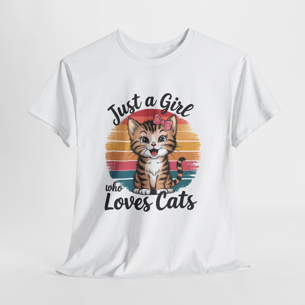 Just a Girl Who Loves Cats T-Shirt — Cute Kitten Retro Sunset Tee for Cat Lovers
