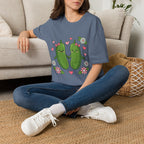 Cute Pickle Couple T-Shirt — Kawaii Matching Pickles with Hearts & Flowers