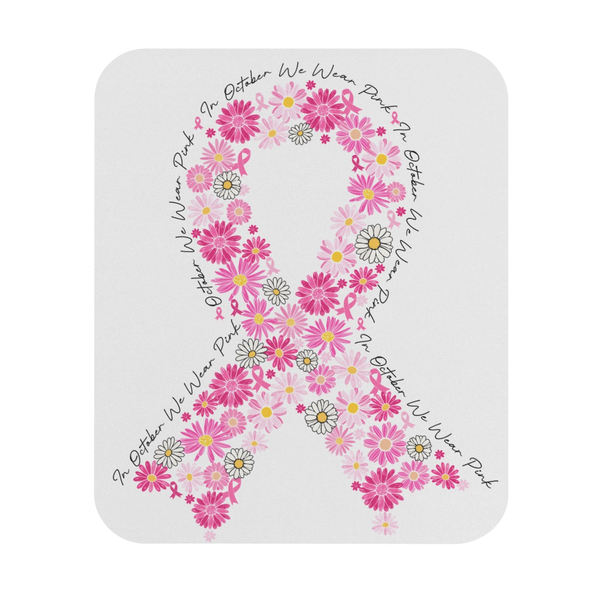 Pink Floral Awareness Ribbon Mouse Pad — Breast Cancer Support Desk Mat