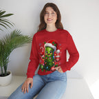 MD - Christmas Pickle Sweatshirt – Cute Holiday Pickle in Santa Hat with Candy Cane & Hot Cocoa
