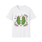 Cute Pickle Couple T-Shirt — Kawaii Matching Pickles with Hearts & Flowers