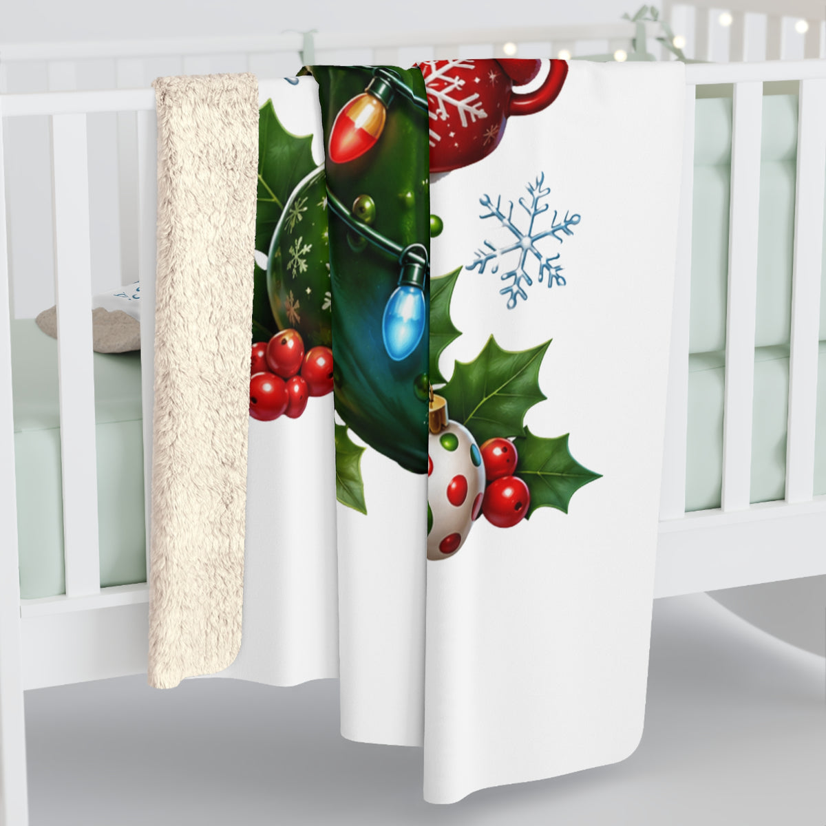 Cute Christmas Pickle Sherpa Blanket — Festive Holiday Cozy Throw