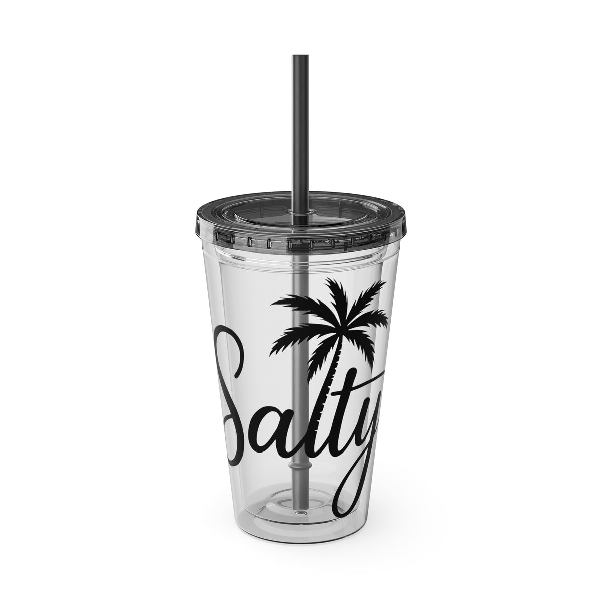 Salty Palm 16oz Tumbler with Straw — Clear Beach Insulated Cup