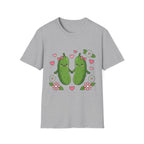 Cute Pickle Couple T-Shirt — Kawaii Matching Pickles with Hearts & Flowers