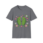 Cute Pickle Couple T-Shirt — Kawaii Matching Pickles with Hearts & Flowers