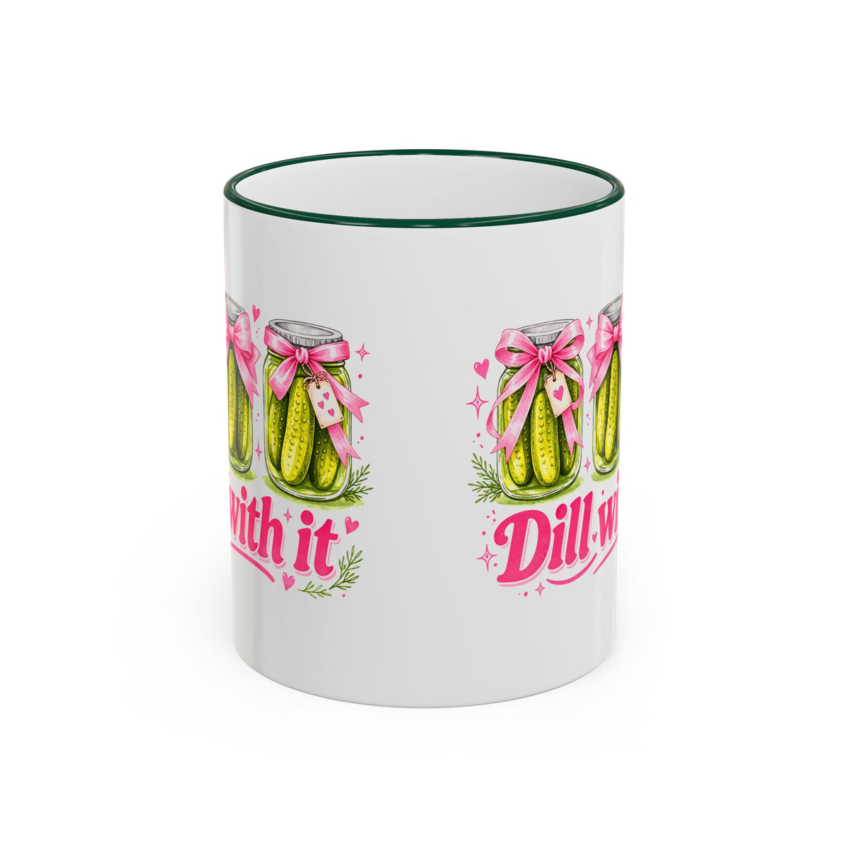 Dill With It Mug — Cute Pickle Jar Coffee Cup (Accent Rim & Handle)