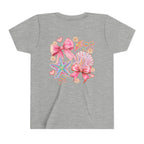Kids Tee — Pink Seashell & Starfish Bow Graphic Shirt - Front and Back