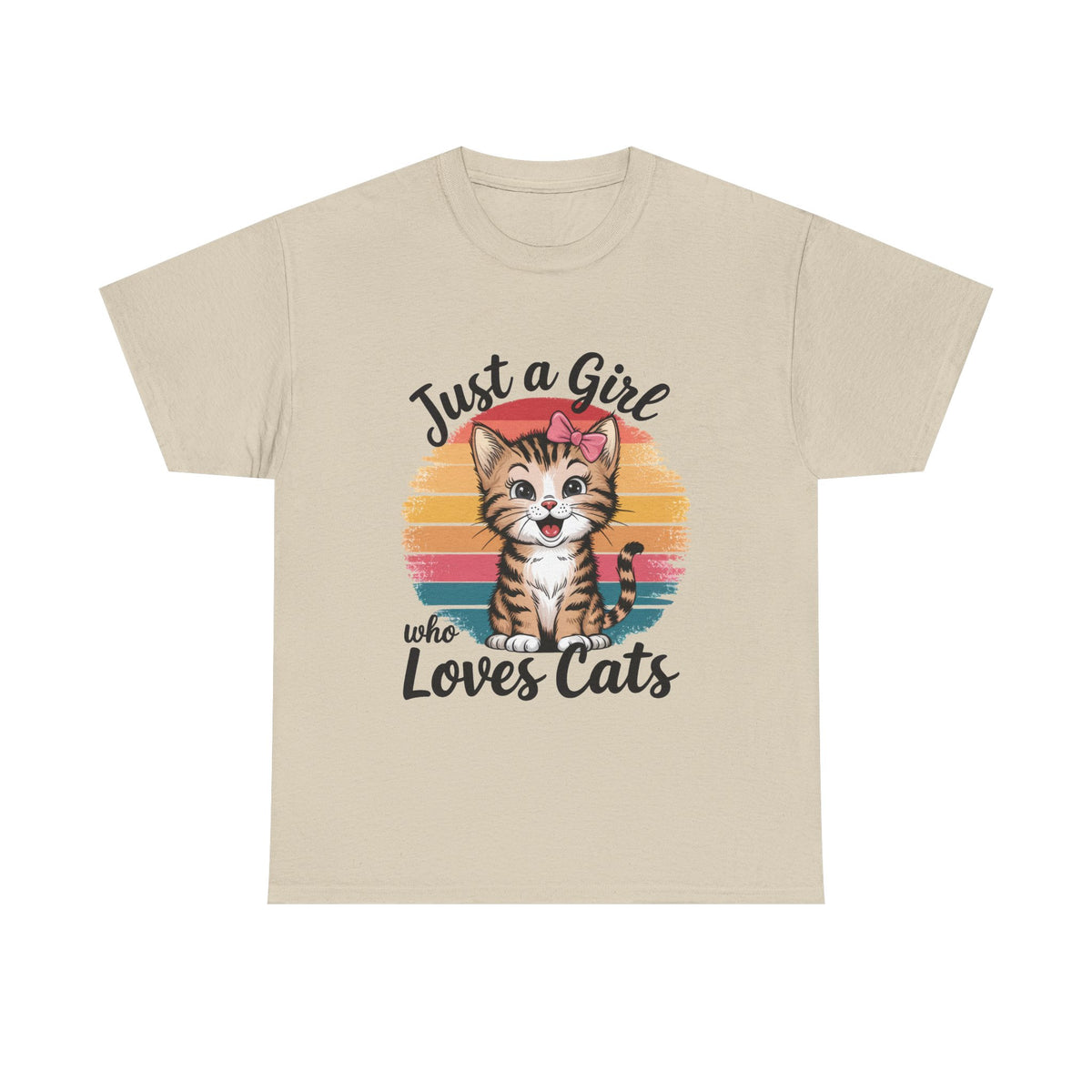 Just a Girl Who Loves Cats T-Shirt — Cute Kitten Retro Sunset Tee for Cat Lovers