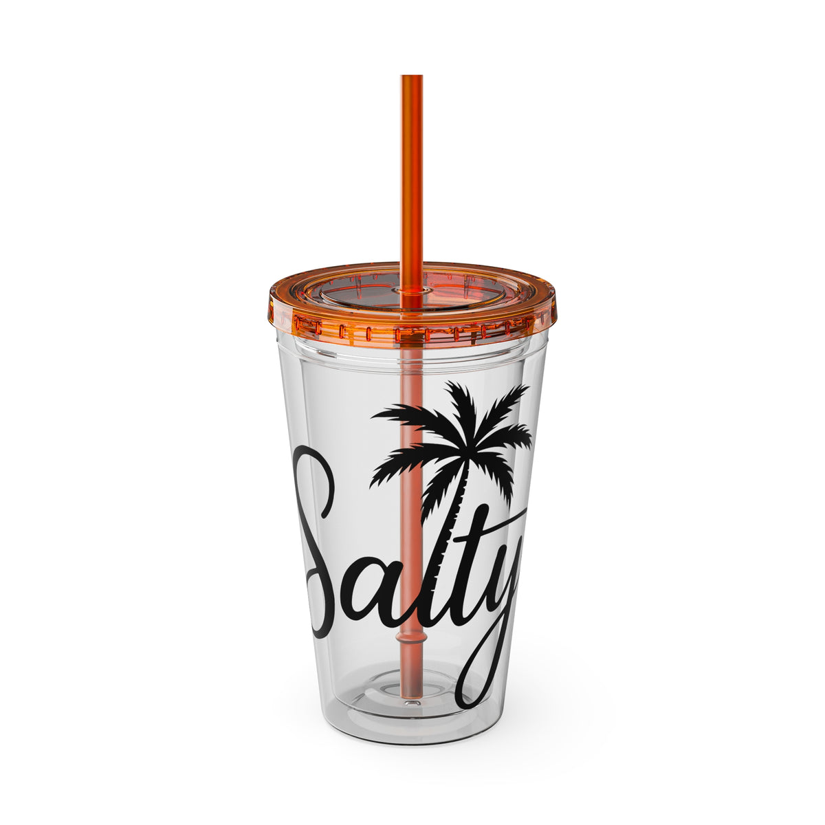 Salty Palm 16oz Tumbler with Straw — Clear Beach Insulated Cup