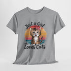 Just a Girl Who Loves Cats T-Shirt — Cute Kitten Retro Sunset Tee for Cat Lovers