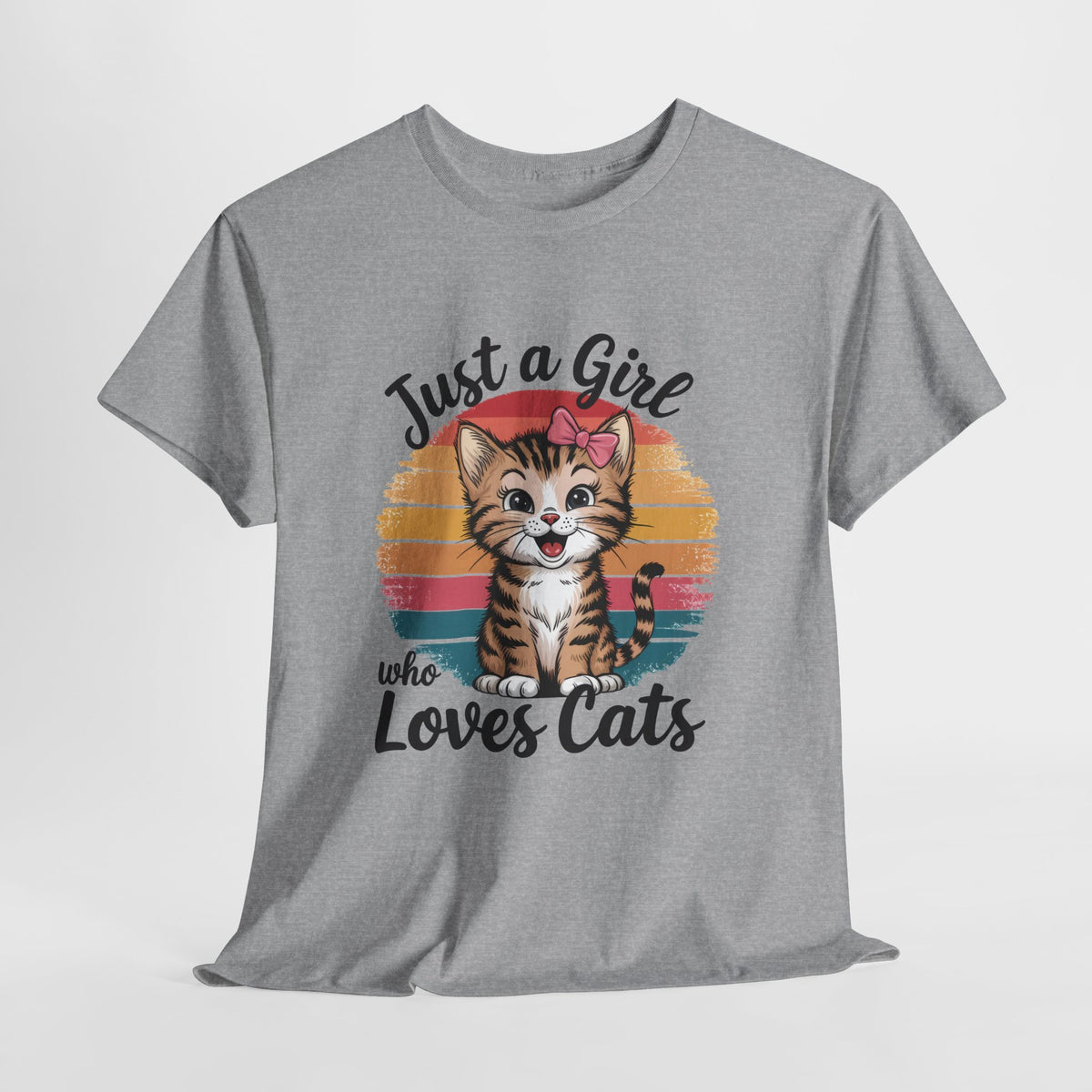Just a Girl Who Loves Cats T-Shirt — Cute Kitten Retro Sunset Tee for Cat Lovers