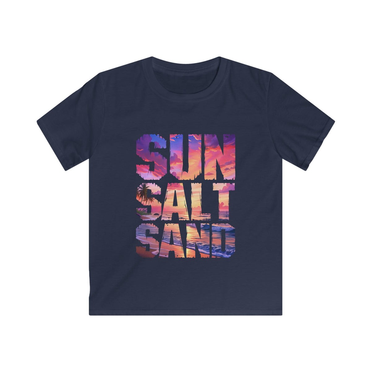 Kids Tee — "Sun Salt Sand" Beach Sunset Graphic