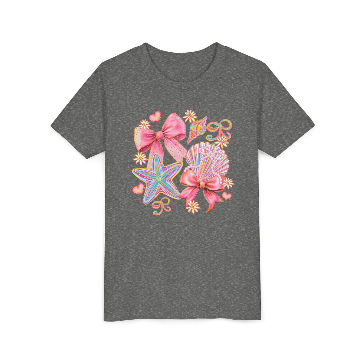 Kids Tee — Pink Seashells & Bows Beach Graphic