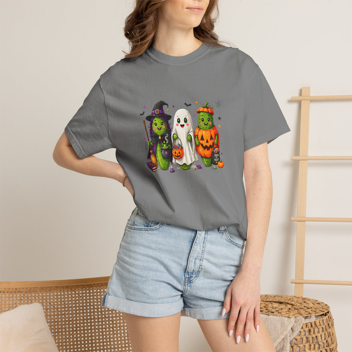 Halloween Trio T-Shirt — Cute Witch, Ghost & Pumpkin Costume Tee