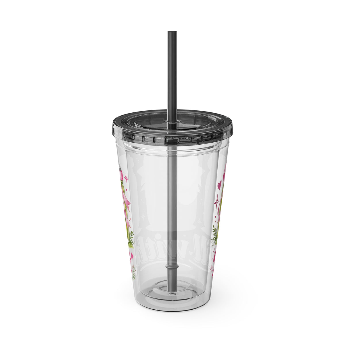 Larger Wrap - Dill With It Tumbler - 16oz Clear Plastic Cup with Straw (Cute Pickle Design)