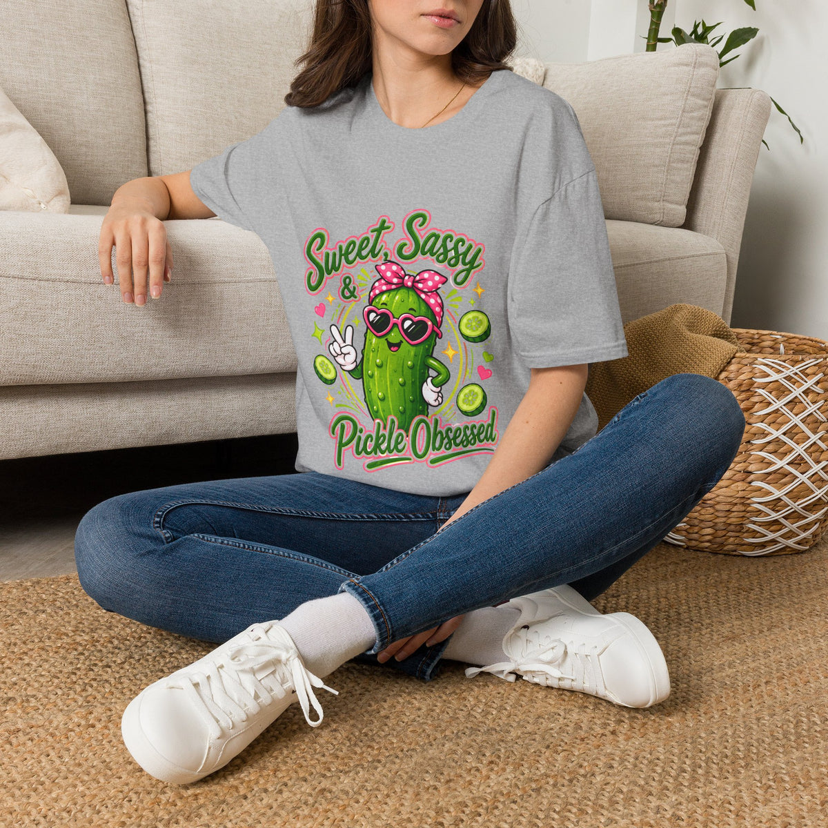 Sweet Sassy Pickle T-Shirt — "Sweet, Sassy & Pickle Obsessed" Cute Cactus/Pickle Graphic Tee