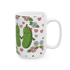 Cute Pickle Couple Mug — Kawaii Pickles with Hearts & Flowers (11oz/15oz)