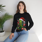 Christmas Pickle Sweatshirt – Cute Santa Hat Pickle with Candy Cane & Hot Cocoa