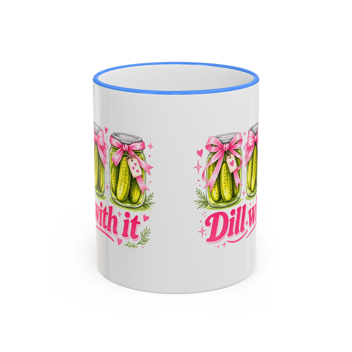 Dill With It Mug — Cute Pickle Jar Coffee Cup (Accent Rim & Handle)