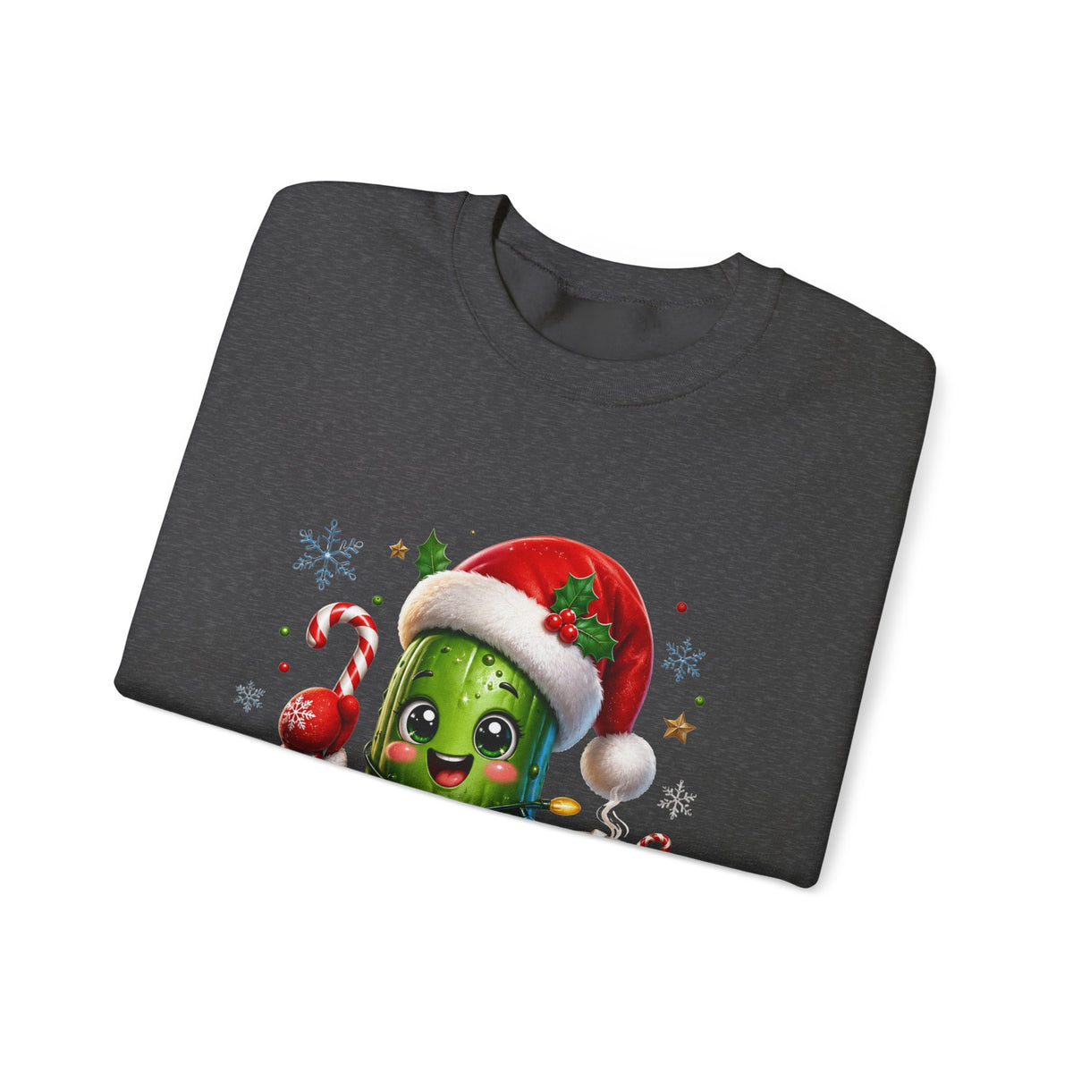 Christmas Pickle Sweatshirt – Cute Santa Hat Pickle with Candy Cane & Hot Cocoa