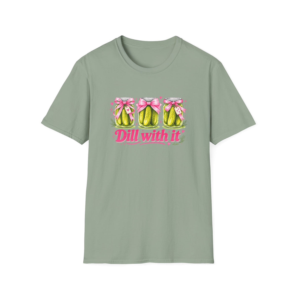 Dill With It T-Shirt – Cute Pickle Jars with Bows, Fun Pun Tee